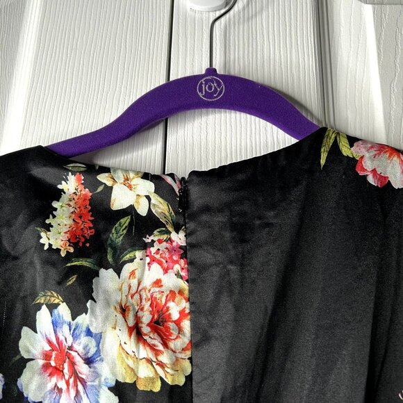 IEENA for Mac Duggal Belted Black Floral Print Long Sleeve Gown Women's Size 6 - Picture 13 of 16